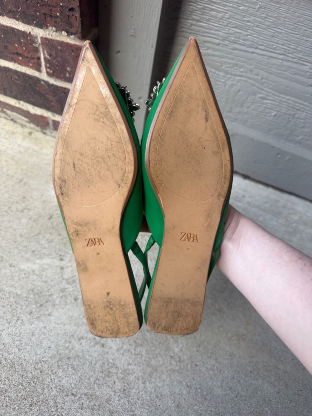 Zara Green Crystal-Embellished Pointed Slingback Flats - Picture 4 of 4